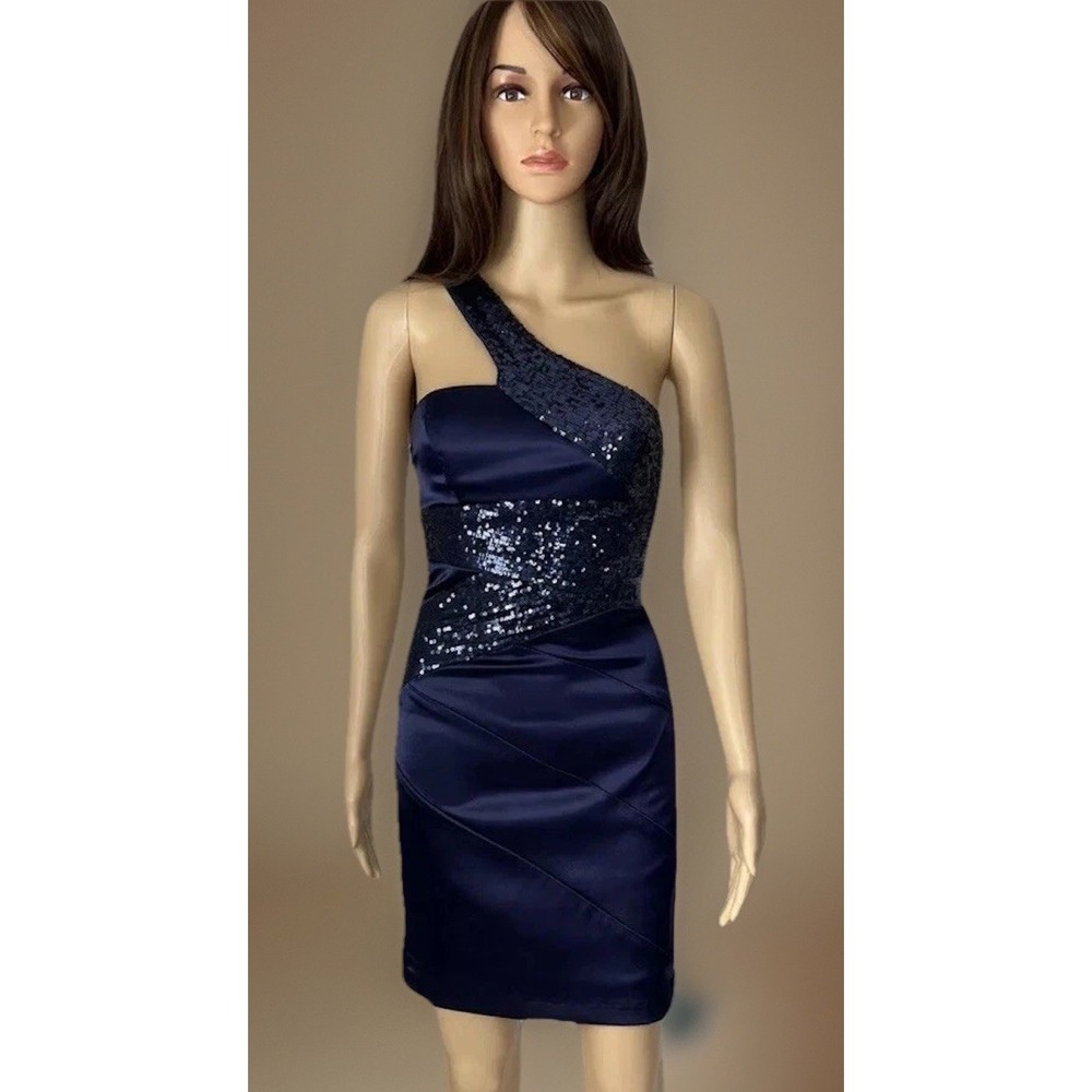 Short Formal Homecoming Prom Cocktail Sequin Satin Dress Sz Junior 2